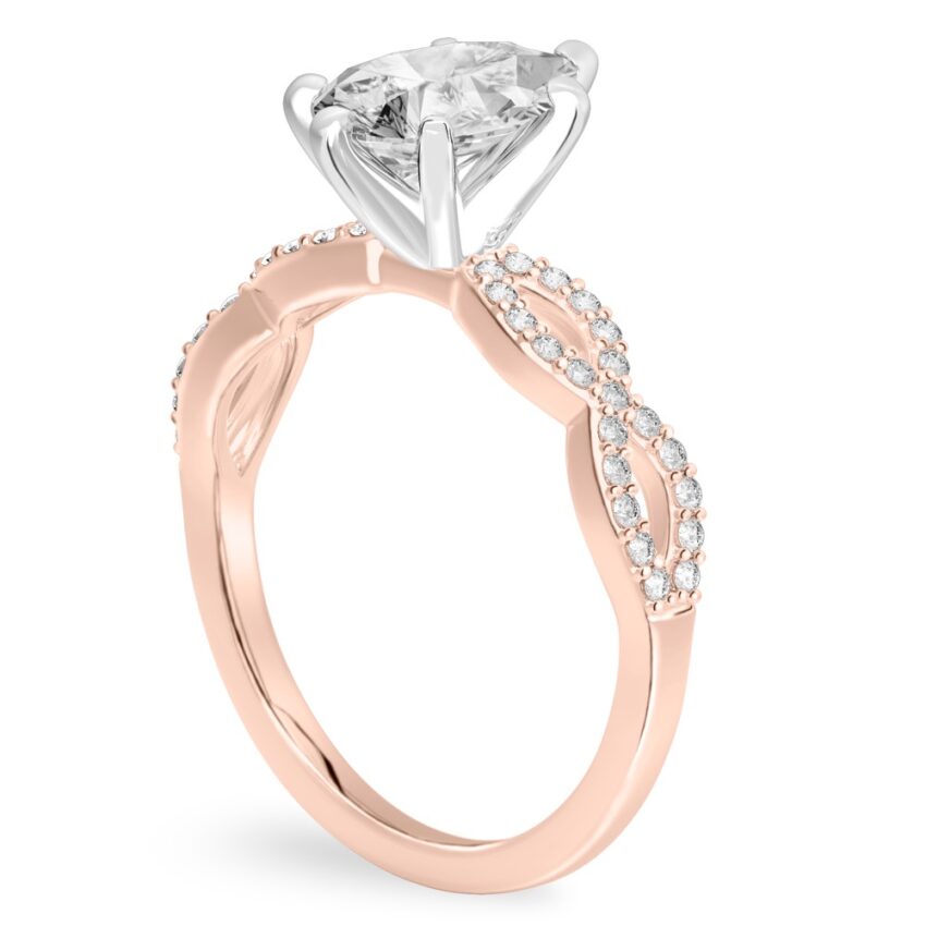 pear shape diamond infinity engagement ring rose gold angle