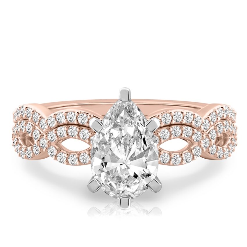 pear shape diamond infinity engagement ring set rose gold