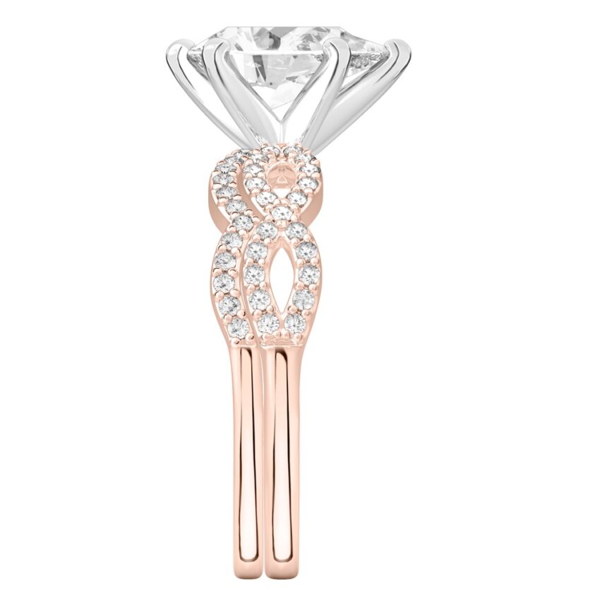 pear shape diamond infinity engagement ring set rose gold side