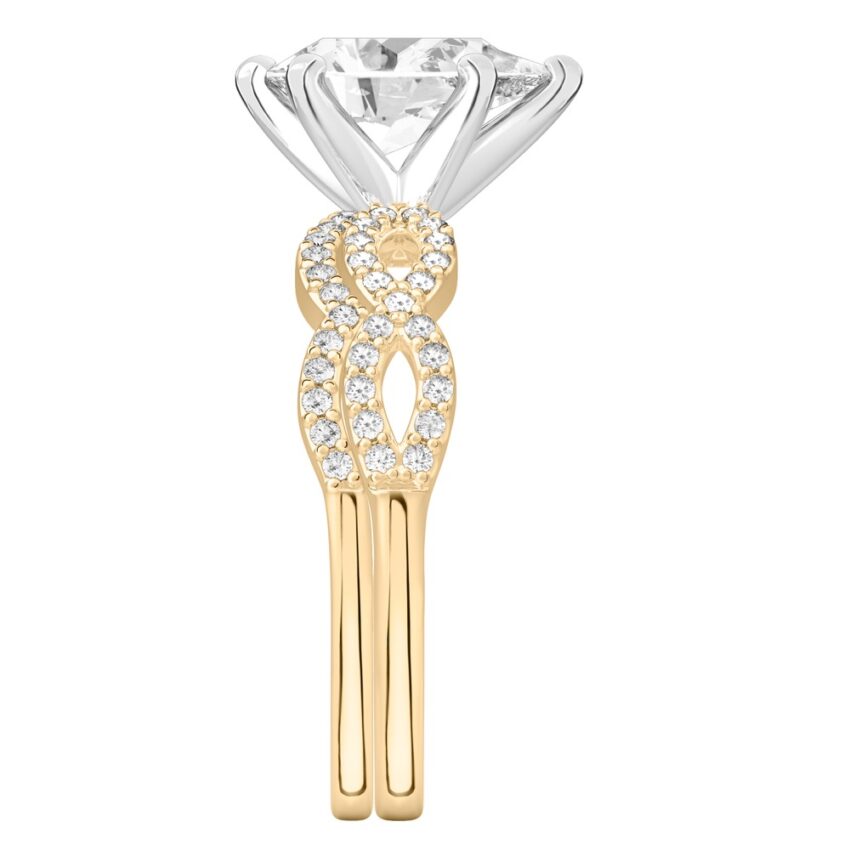 pear shape diamond infinity engagement ring set yellow gold side