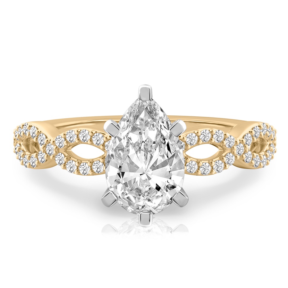 pear shape diamond infinity engagement ring yellow gold