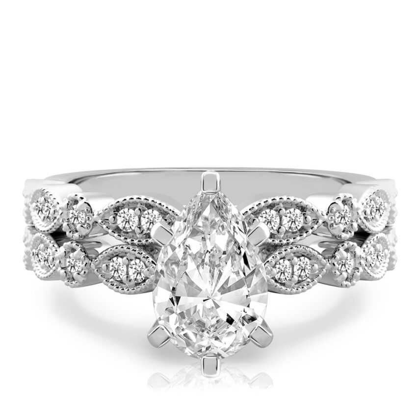 pear shape diamond pandora engagement ring in set palladium