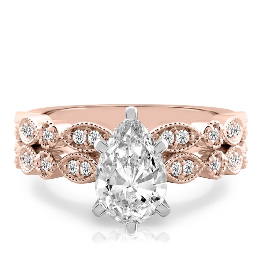 pear shape diamond pandora engagement ring in set rose gold