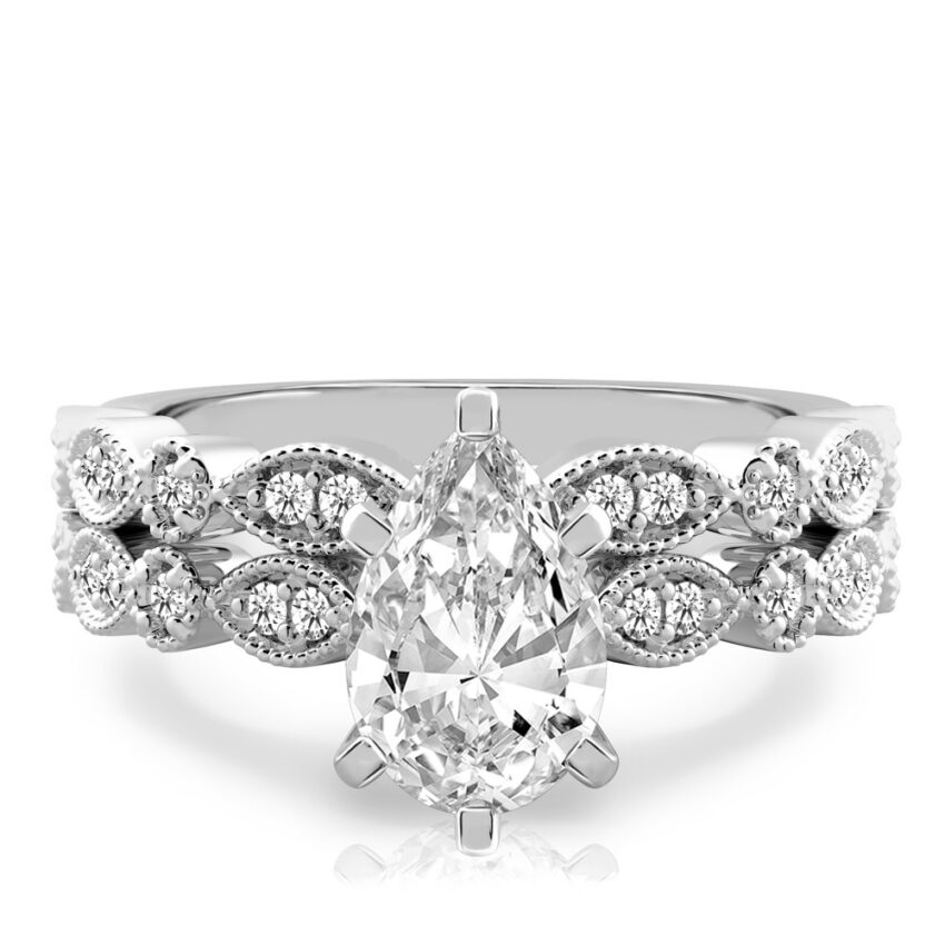 pear shape diamond pandora engagement ring in set white gold