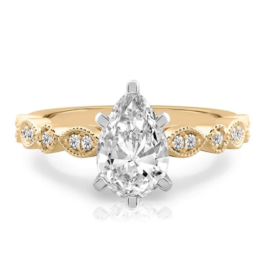 pear shape diamond pandora engagement ring in yellow gold
