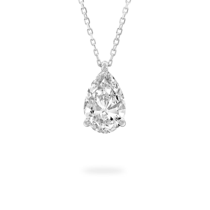 pear shape diamond pendant necklace in white gold