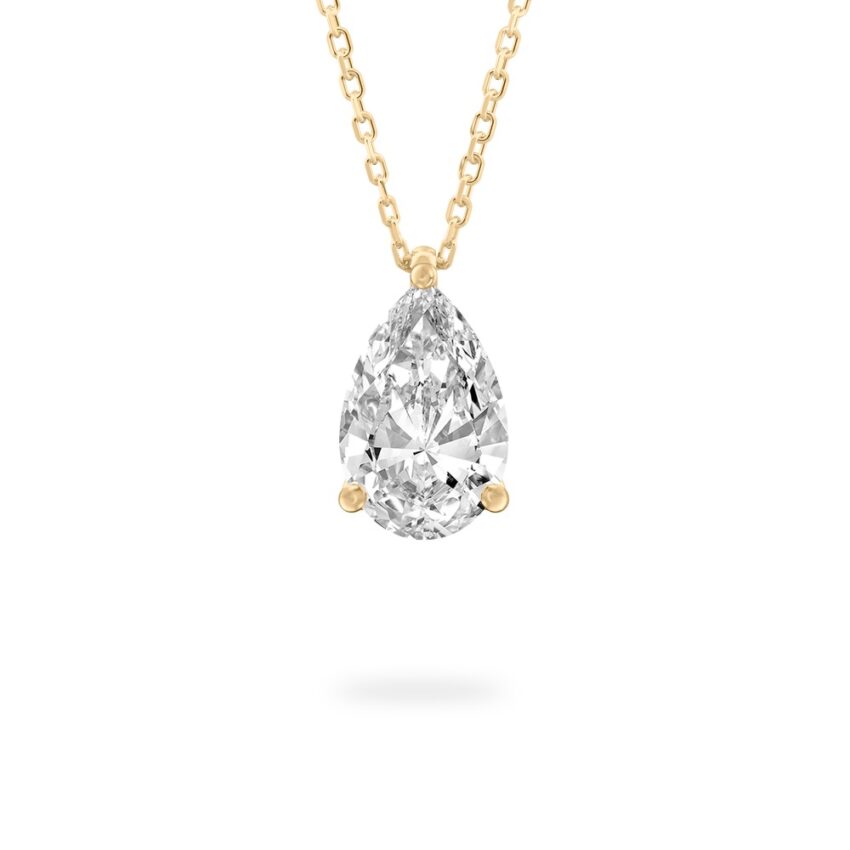 pear shape diamond pendant necklace in yellow gold