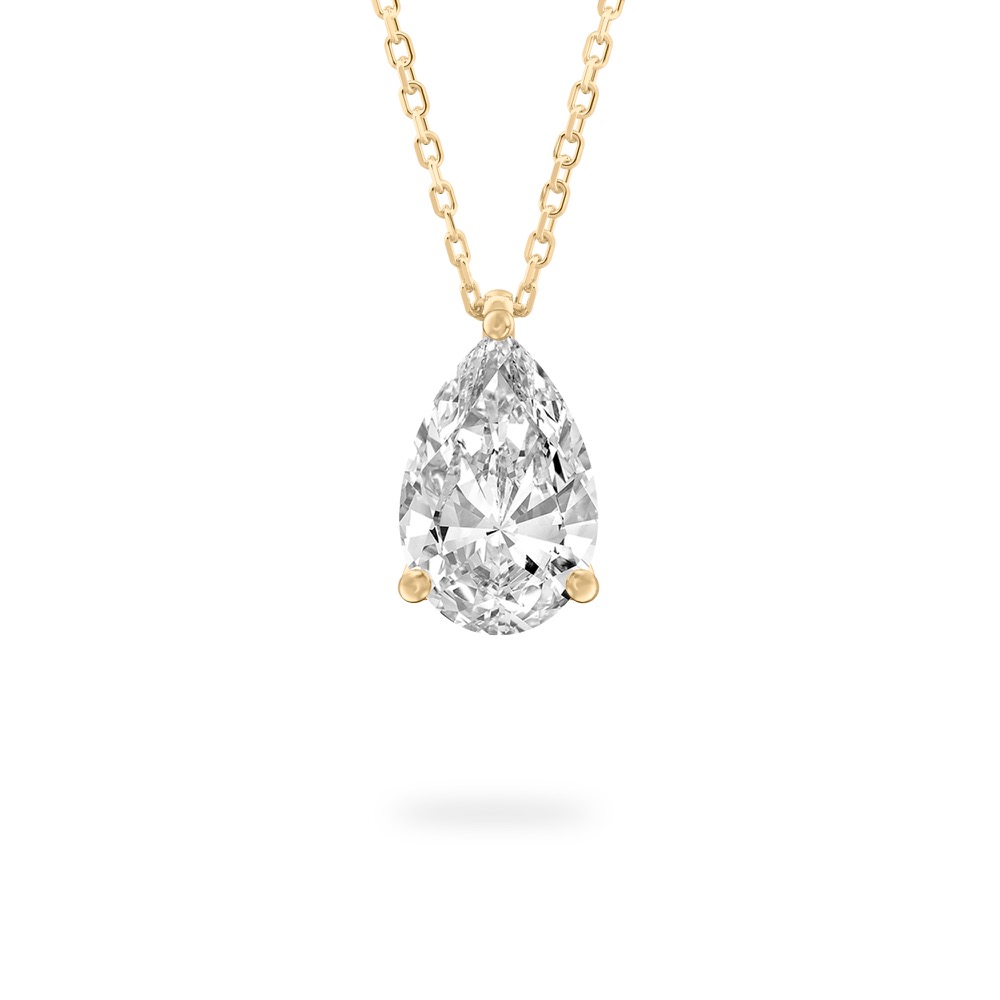 pear shape diamond pendant necklace in yellow gold