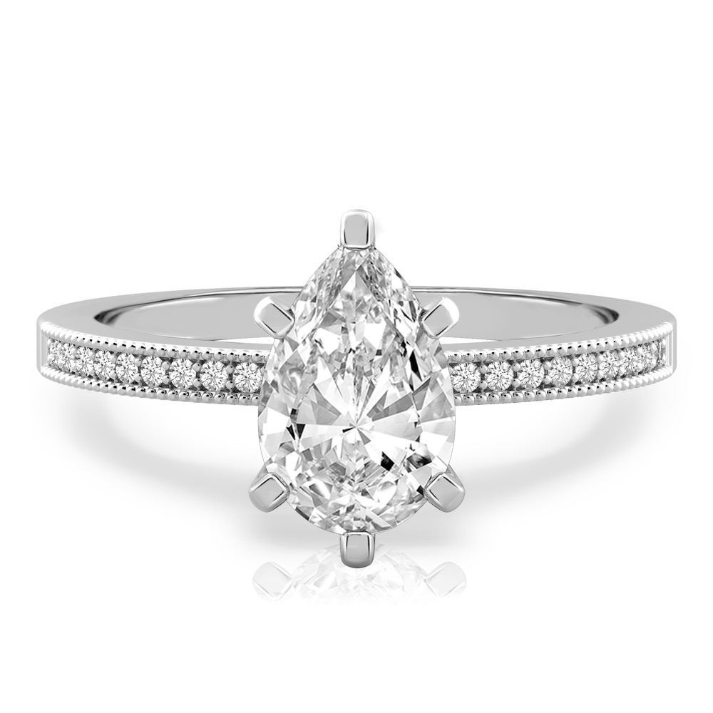 pear shape diamond petite milgrain diamond engagement ring in platinum