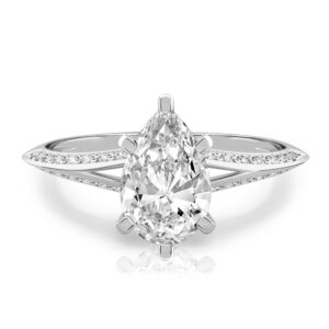 pear shape diamond split shank knife edge engagement ring in platinum