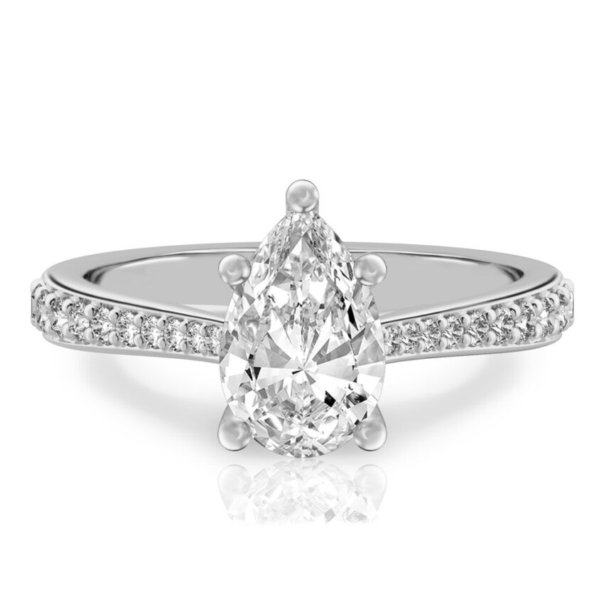 pear shape diamond tapered engagement ring in palladium