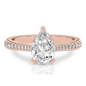 pear shape diamond tapered engagement ring in rose gold