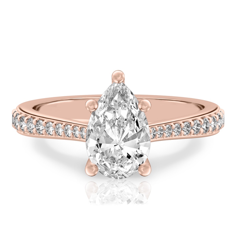 pear shape diamond tapered engagement ring in rose gold