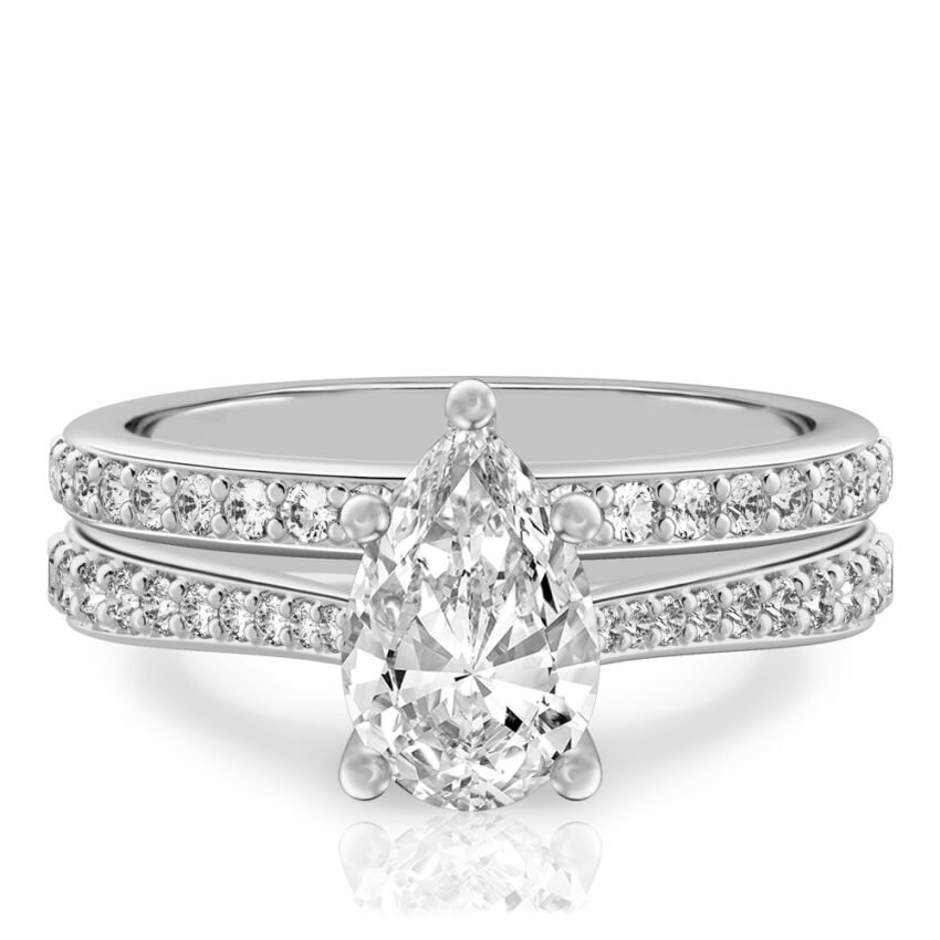 pear shape diamond tapered engagement ring set platinum