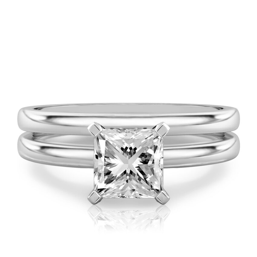 princess cut diamond classic solitaire engagement ring set palladium