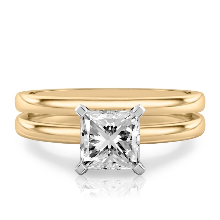 princess cut diamond classic solitaire engagement ring set yellow gold