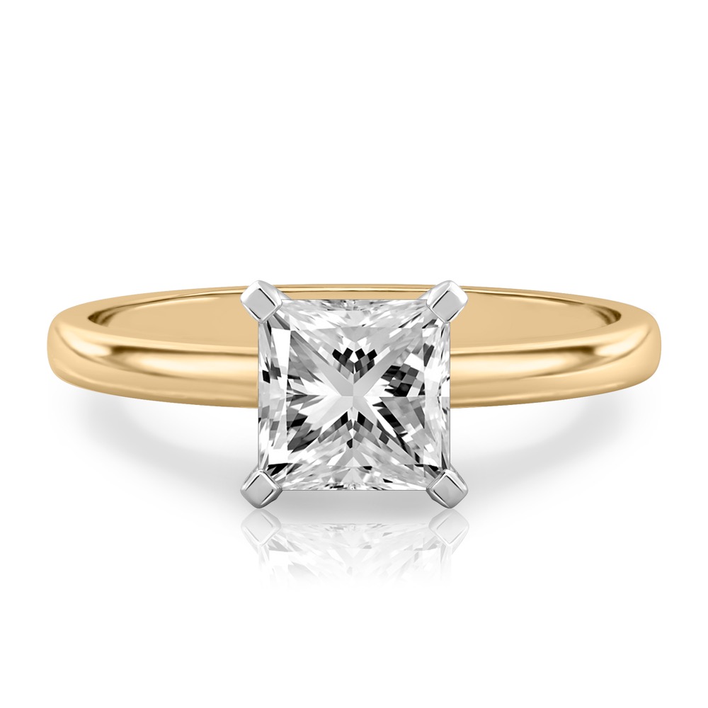 princess cut diamond classic solitaire engagement ring in yellow gold