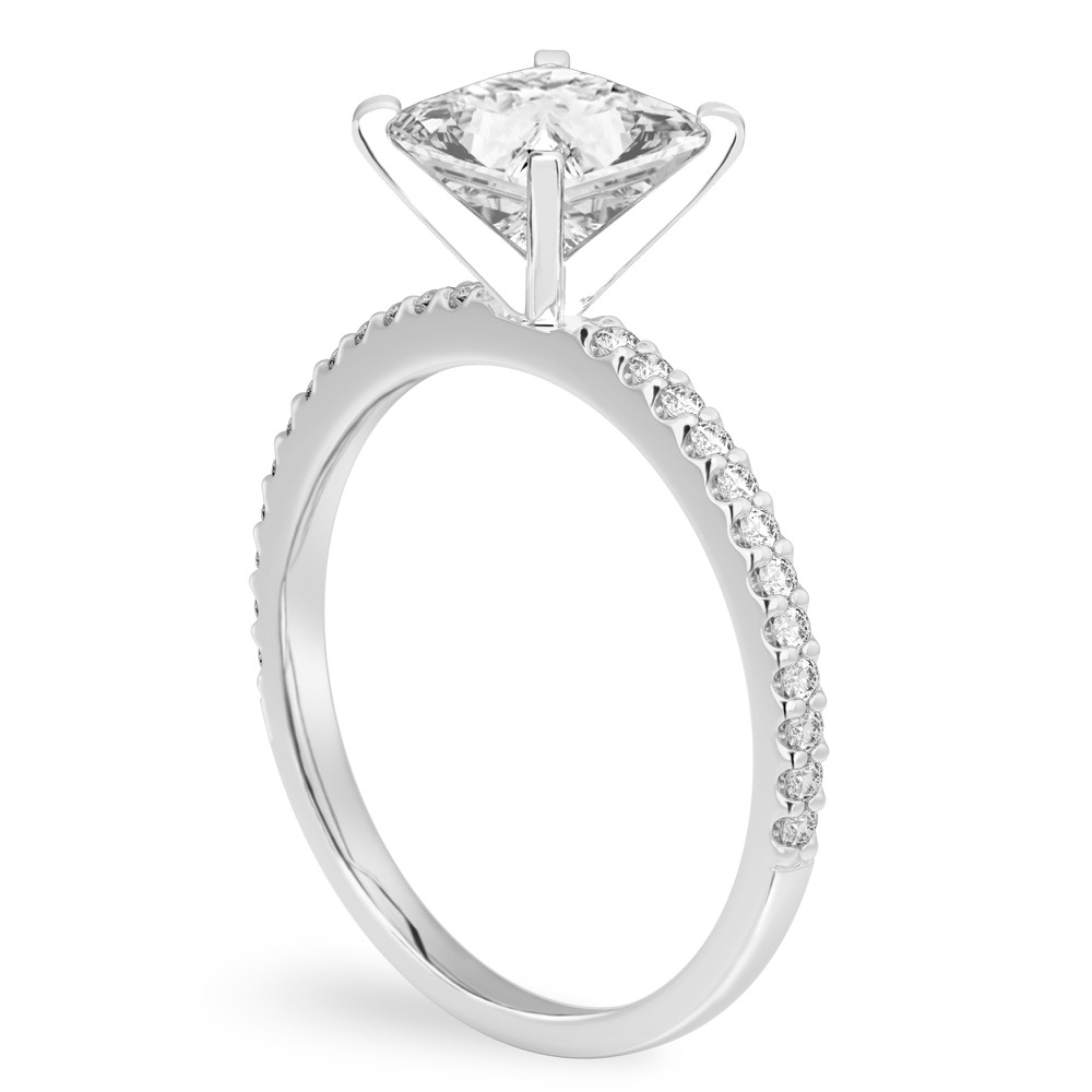 princess cut diamond dainty engagement ring platinum angle