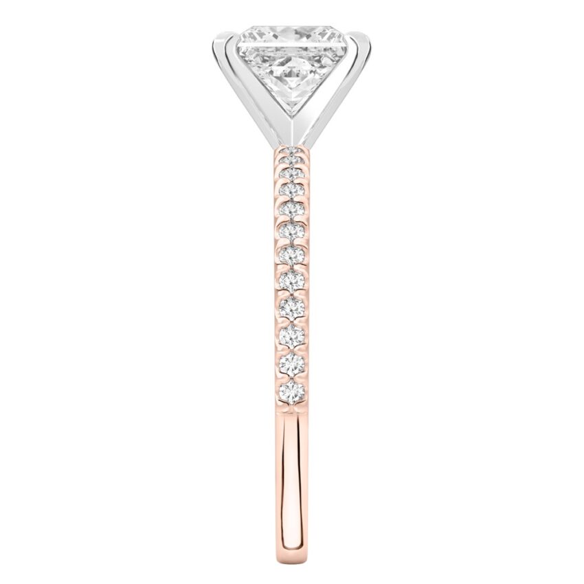 princess cut diamond dainty engagement ring rose gold side