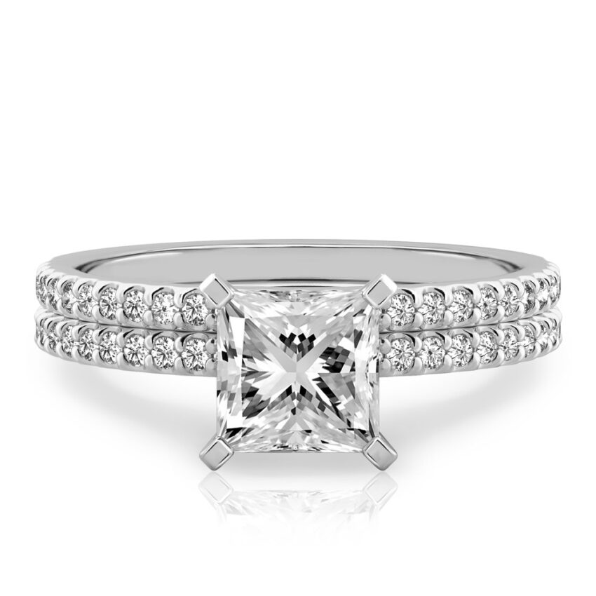 princess cut diamond dainty engagement ring set palladium