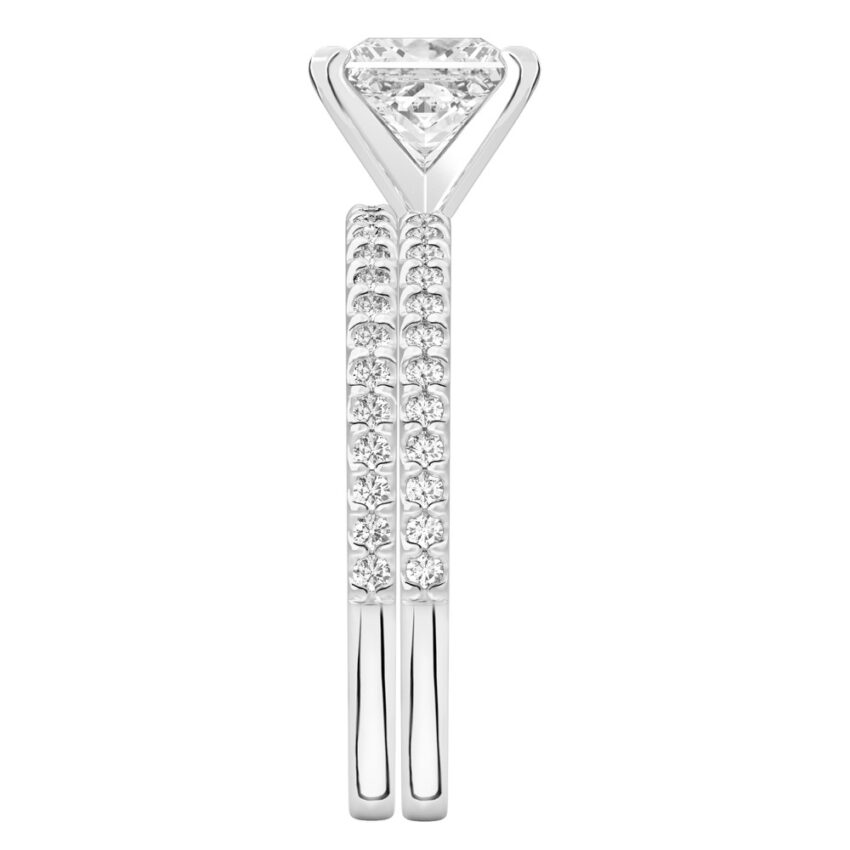 princess cut diamond dainty engagement ring set platinum side