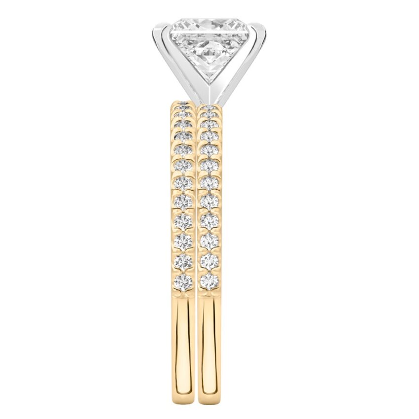 princess cut diamond dainty engagement ring set yellow gold side