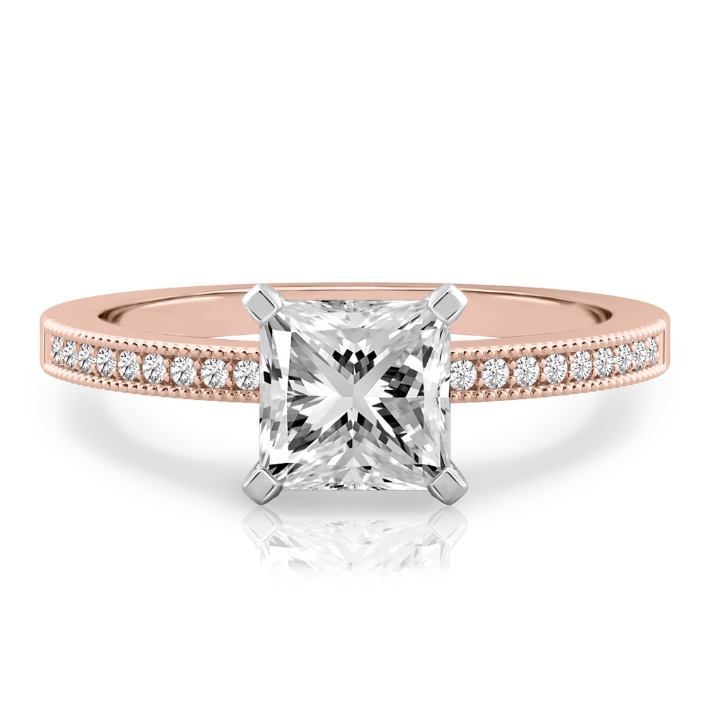 princess cut diamond petite milgrain diamond engagement ring in rose gold