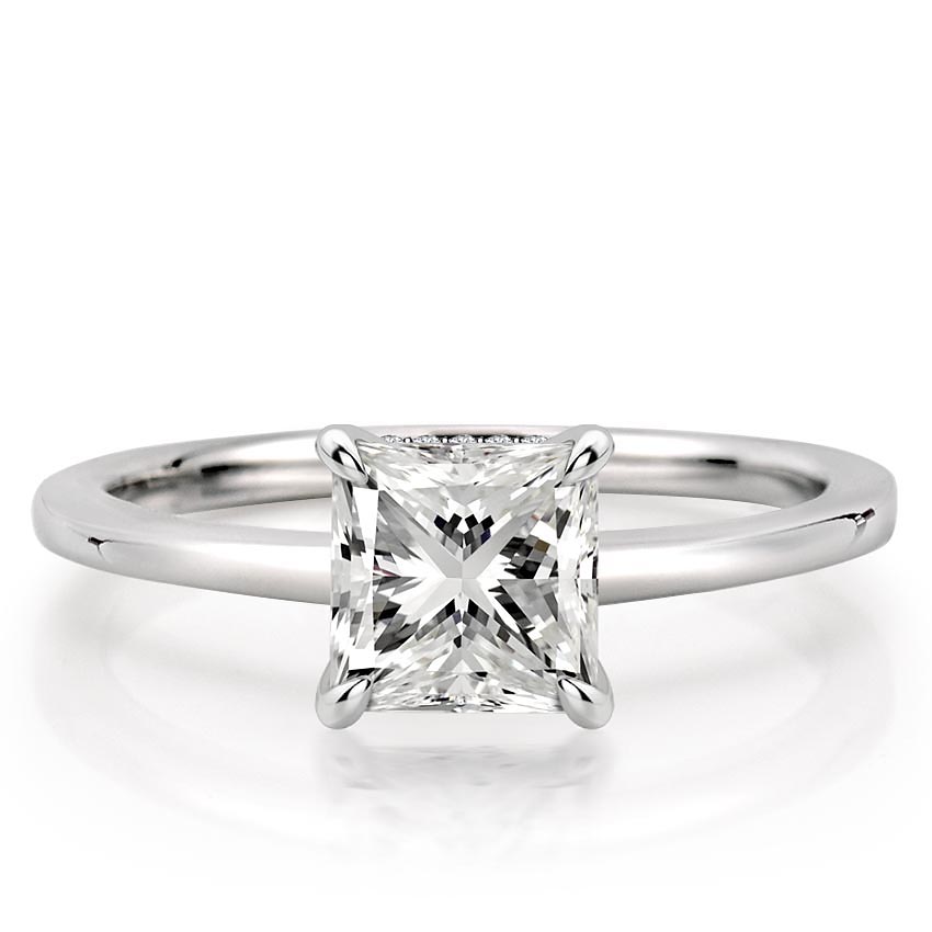 princess cut diamond secret halo engagement ring in palladium