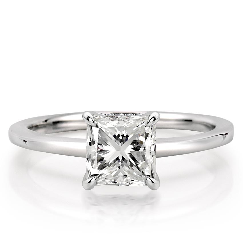 princess cut diamond secret halo engagement ring in platinum