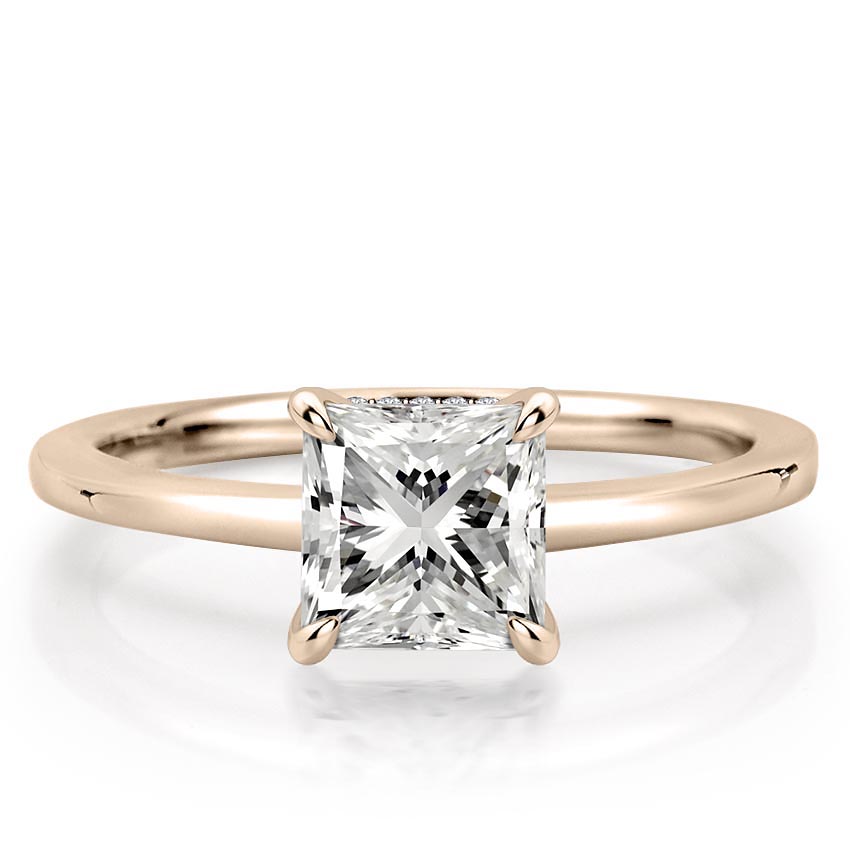 princess cut diamond secret halo engagement ring in rose gold