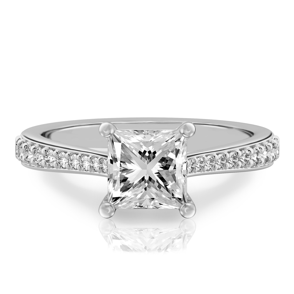 princess cut diamond tapered engagement ring in platinum