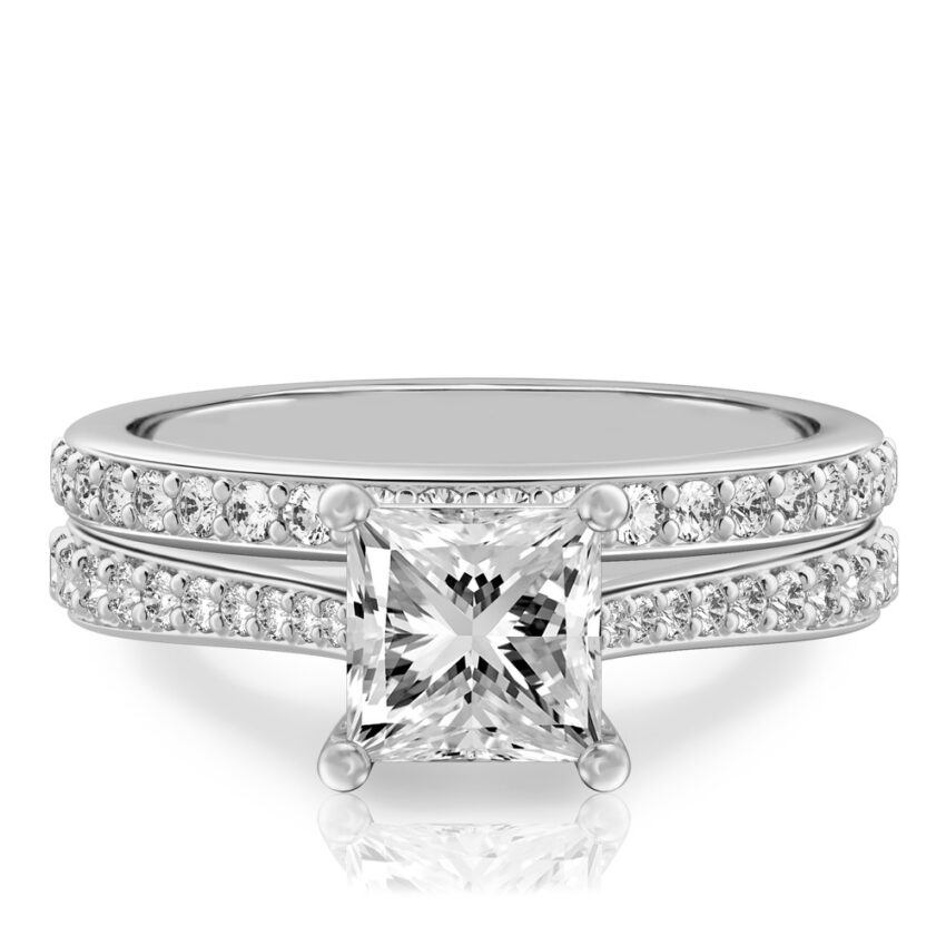 princess cut diamond tapered engagement ring set white gold