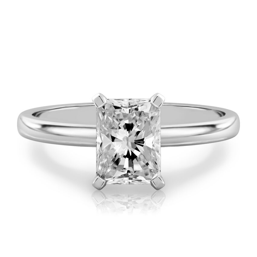 radiant cut diamond classic solitaire engagement ring in platinum