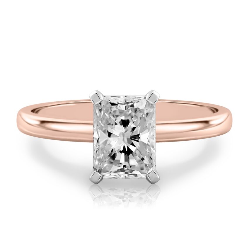 radiant cut diamond classic solitaire engagement ring in rose gold