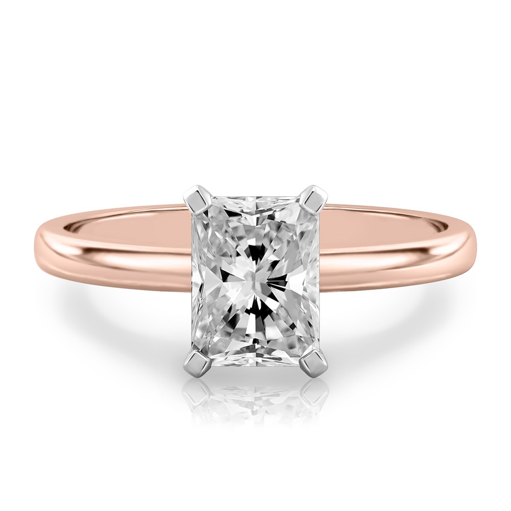 radiant cut diamond classic solitaire engagement ring in rose gold