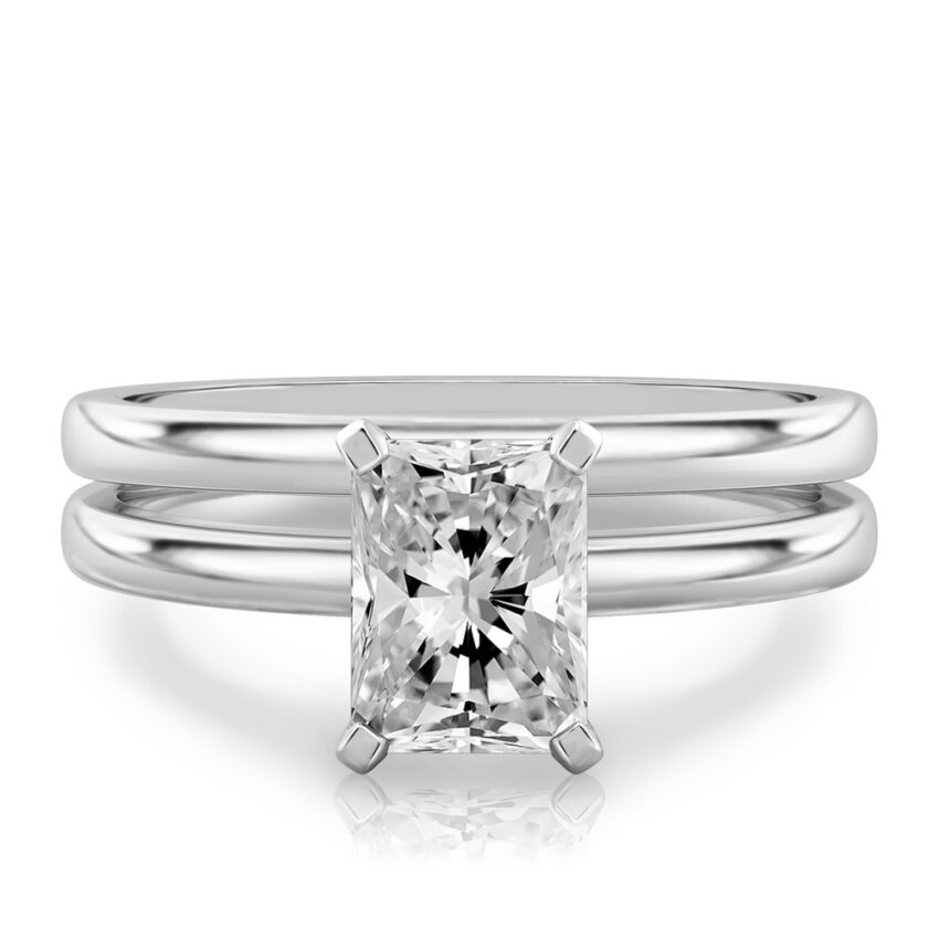 radiant cut diamond classic solitaire engagement ring set palladium