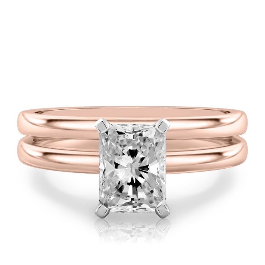 radiant cut diamond classic solitaire engagement ring set rose gold