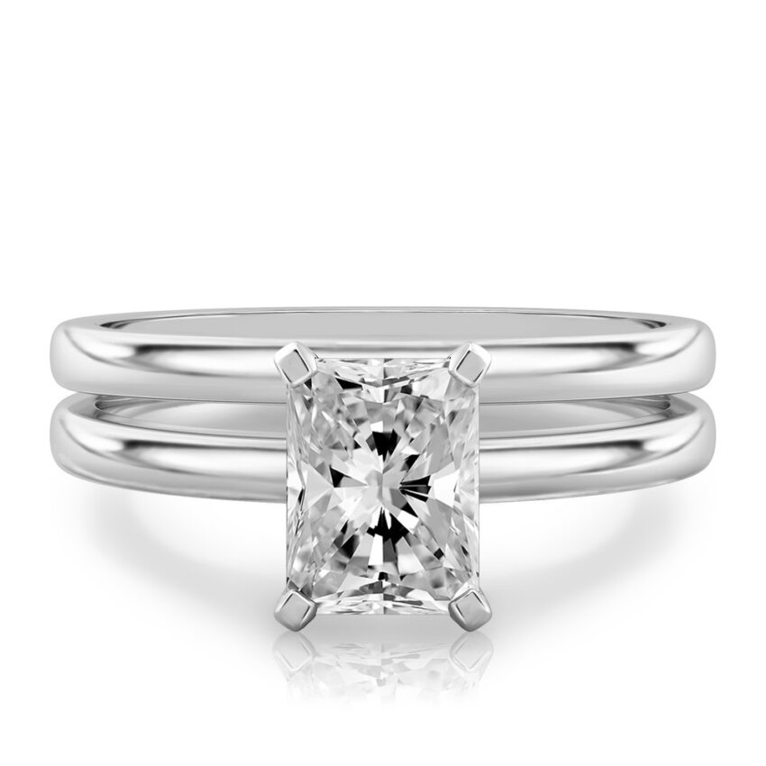 radiant cut diamond classic solitaire engagement ring set white gold