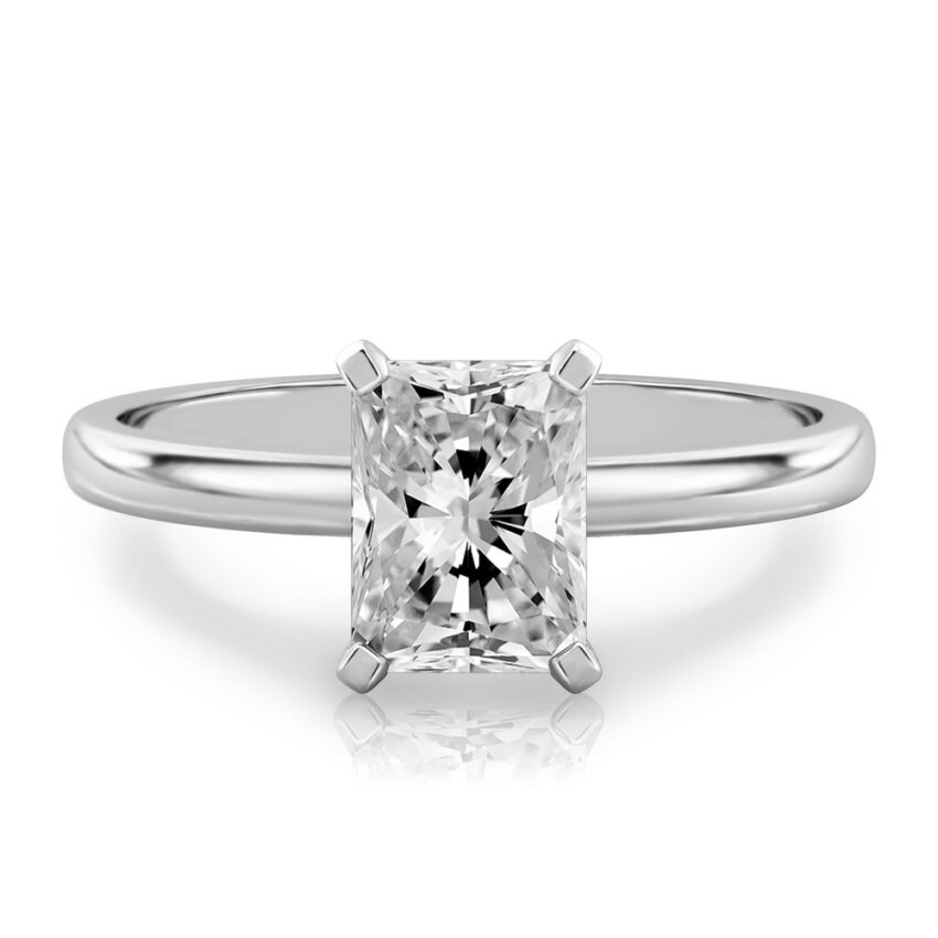 radiant cut diamond classic solitaire engagement ring in white gold