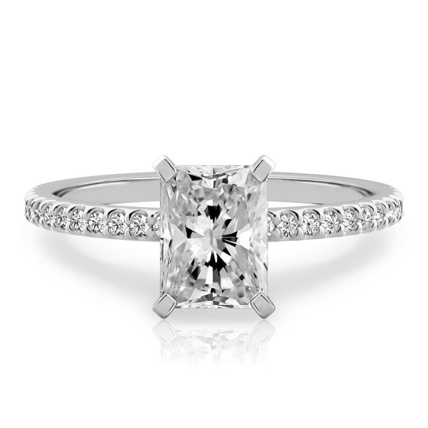 radiant cut diamond dainty engagement ring palladium