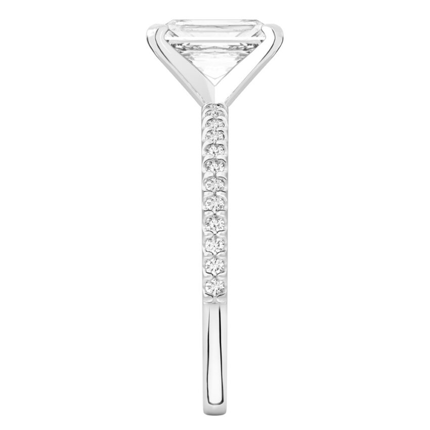 radiant cut diamond dainty engagement ring palladium side