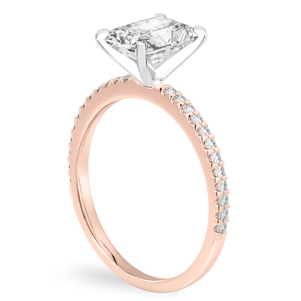 radiant cut diamond dainty engagement ring rose gold angle