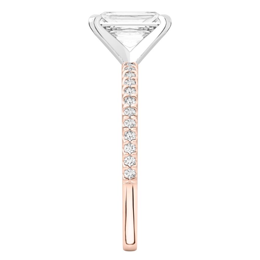 radiant cut diamond dainty engagement ring rose gold side
