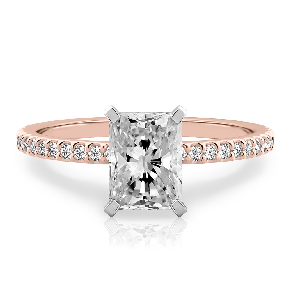 radiant cut diamond dainty engagement ring rose gold