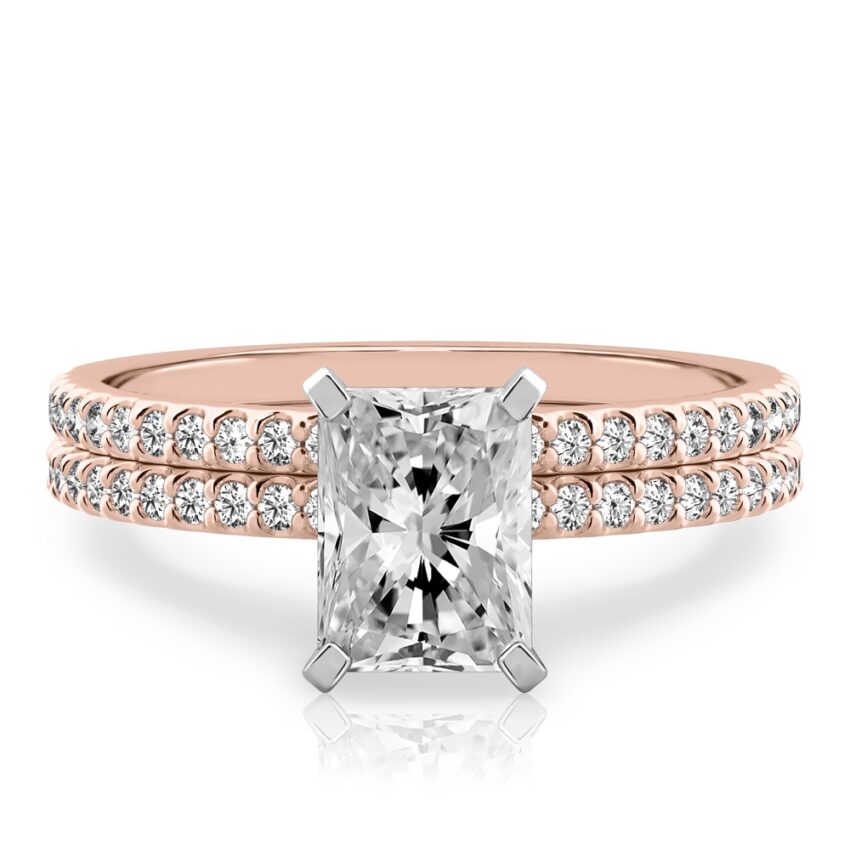radiant cut diamond dainty engagement ring set rose gold