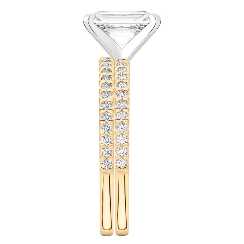 radiant cut diamond dainty engagement ring set yellow gold side