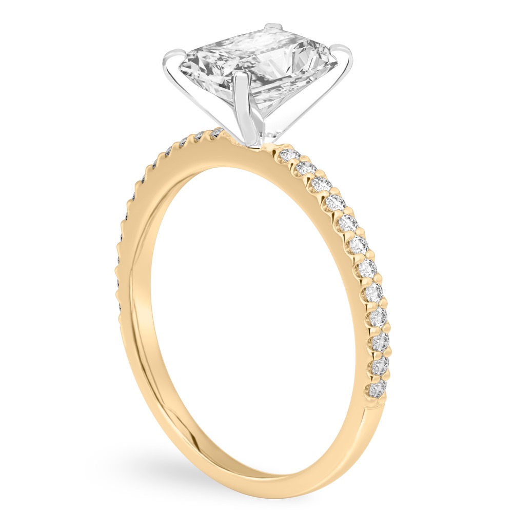 radiant cut diamond dainty engagement ring yellow gold angle