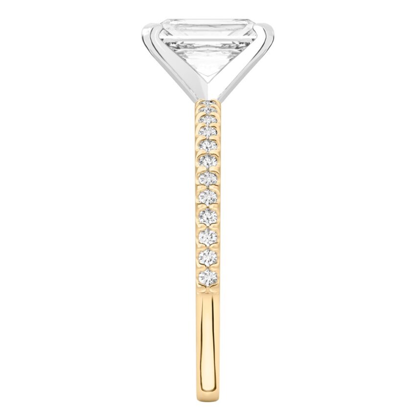 radiant cut diamond dainty engagement ring yellow gold side