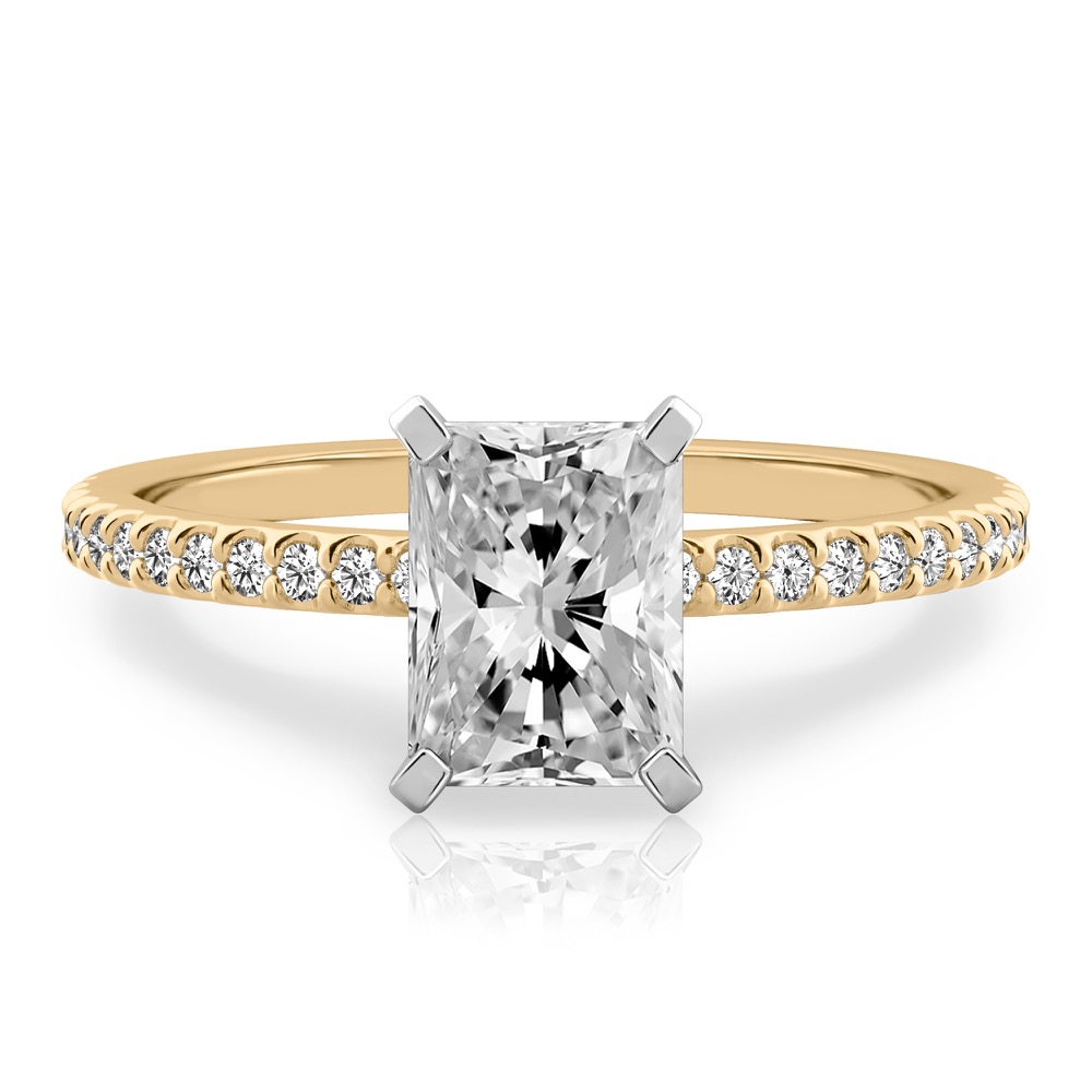 radiant cut diamond dainty engagement ring yellow gold