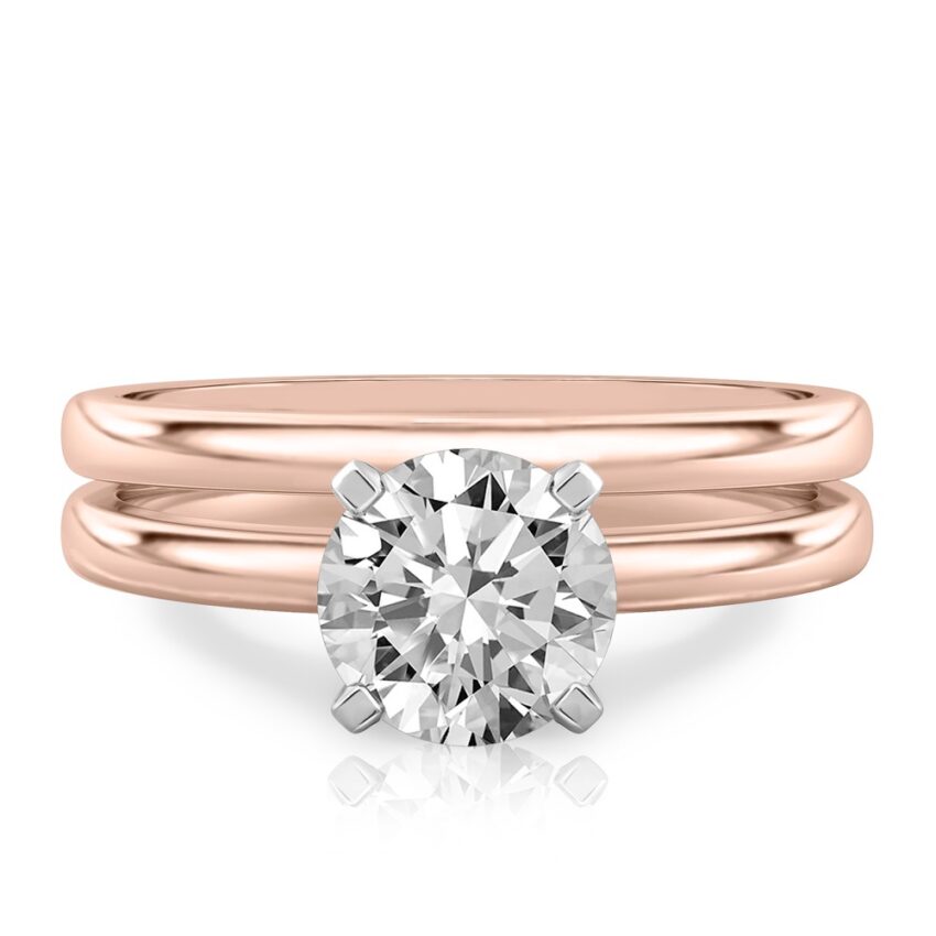 round cut diamond classic solitaire engagement ring set rose gold